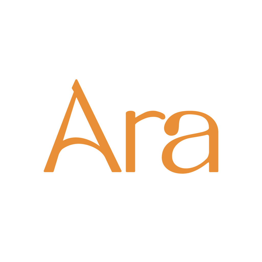 Ara Jupiter, winner of 2026 Friends of Jupiter Beach Food & Wine Fest, logo. Orange font spelling Ara.