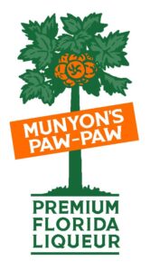 Munyon's Paw Paw, winner of 2026 Friends of Jupiter Beach Food & Wine Fest, logo. Green palm tree with orange accents.