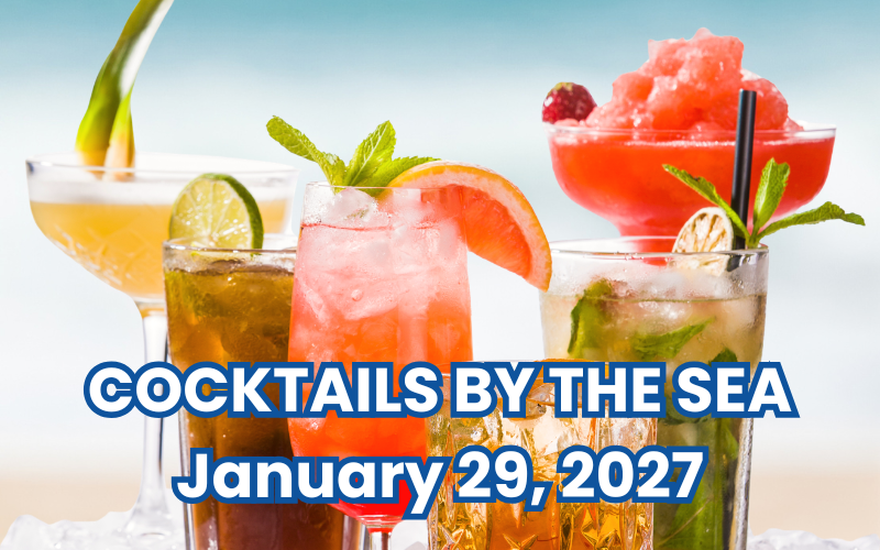 Image of cocktails on the beach linking to the Cocktails by the See Event Page